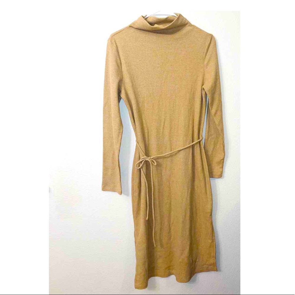 A New Day Drawstring Waist Pleated Sweater Dress